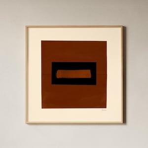 Impresión artística minimalista marrón: arte de collage abstracto