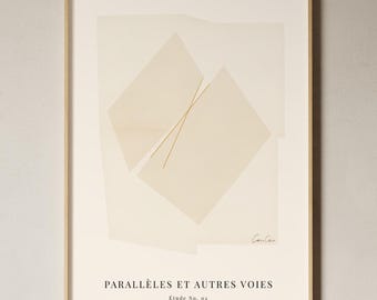 Impresión de arte geométrico minimalista: abstracto, crema neutro, póster de exposición moderno