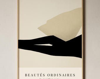 Abstract Black and Beige Art Print: Modern Gallery Wall Decor