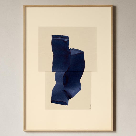 Blue Abstract Art Print: Minimalist Japandi Decor