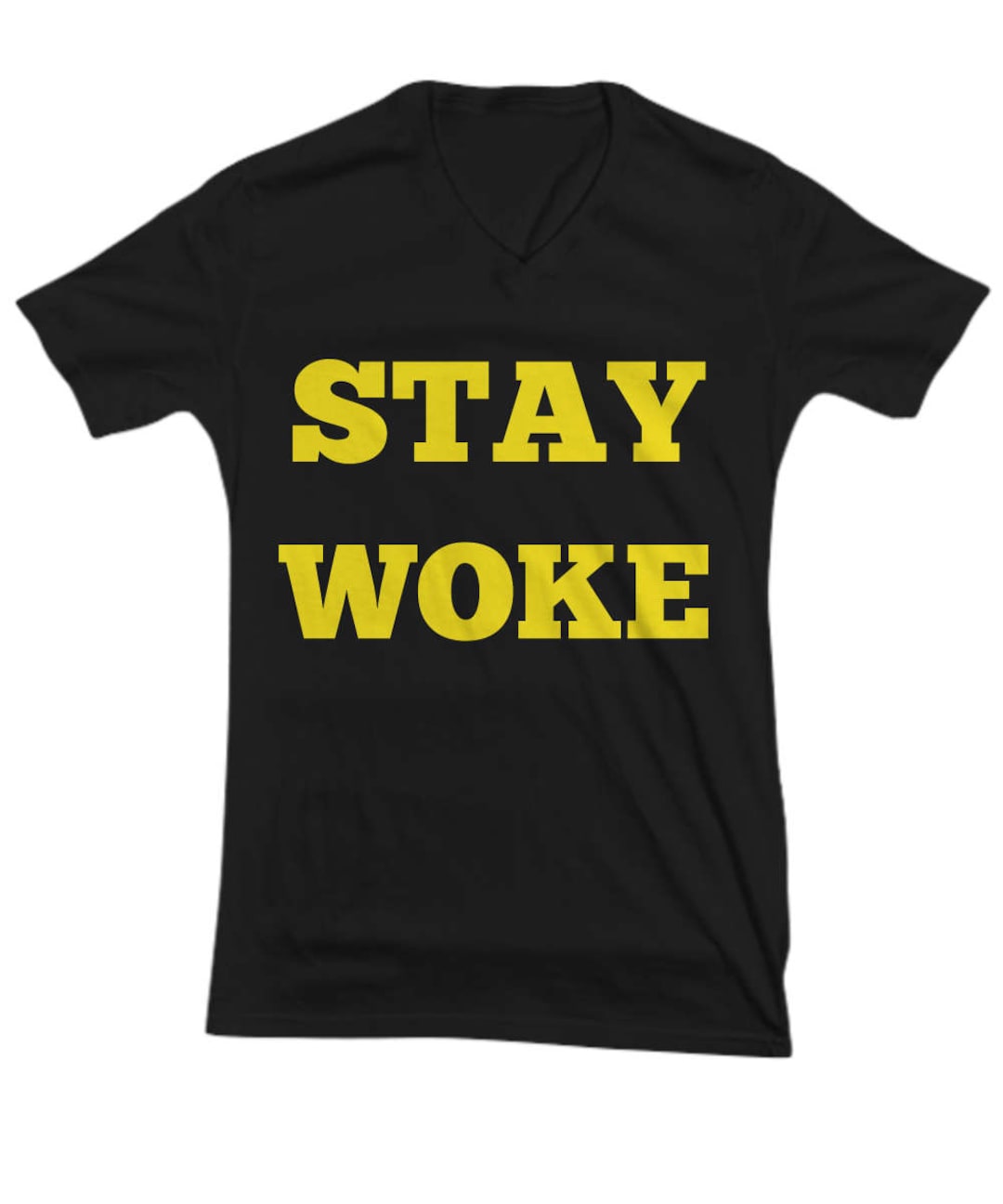 Stay Woke Camiseta Negra Letras Amarillas Cuello en V o Cuello Redondo  México