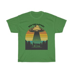 Raumschiff Alien sehen Sie später Neuheit Spaß Sonnenuntergang Unisex schwere Baumwolle t