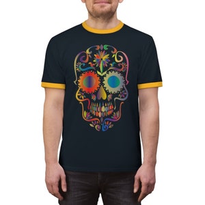Colorful Skull Throwback Unisex Ringer Tee