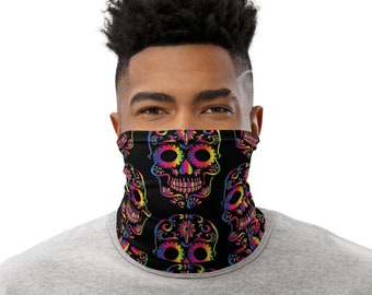 Colorful Black Skulls Face Mask Neck Gaiter Cover Covering Washable Bandana