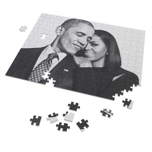President Barack Obama and First Lady Michelle Couple 252 Fun  Piece Puzzle Black and White