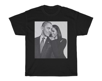 Camiseta unisex de algodón grueso, color blanco y negro, del presidente Barack Obama y la primera dama Michelle.