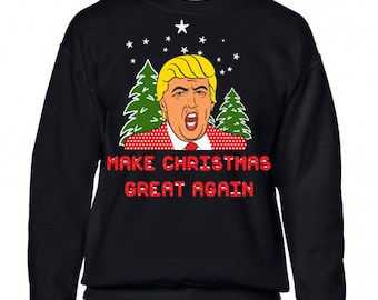 New Donald Trump Christmas Funny Xmas Sweater Jumper // Political Sizes Small-XXL Black