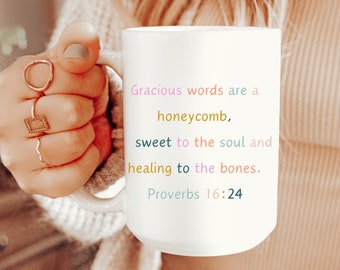 Kind Words Are Like Honey Mug | Christian Coffee Mug | Christian Love Coffee Cup | Psalm 16:24 | Scripture Tea Mugs | Bible Verse Coffee Cup