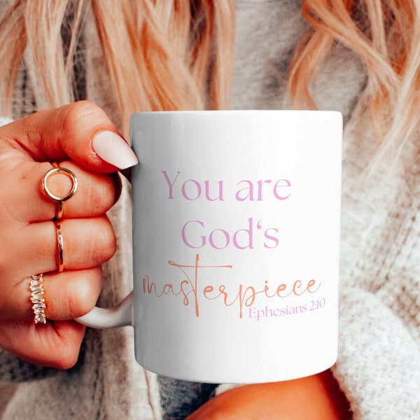 You are God's Masterpiece Christian Coffee Mugs | Ephesians 2:10 | Scripture Bible Verse Coffee Cups | Faith Mugs | Christian Mom Gift