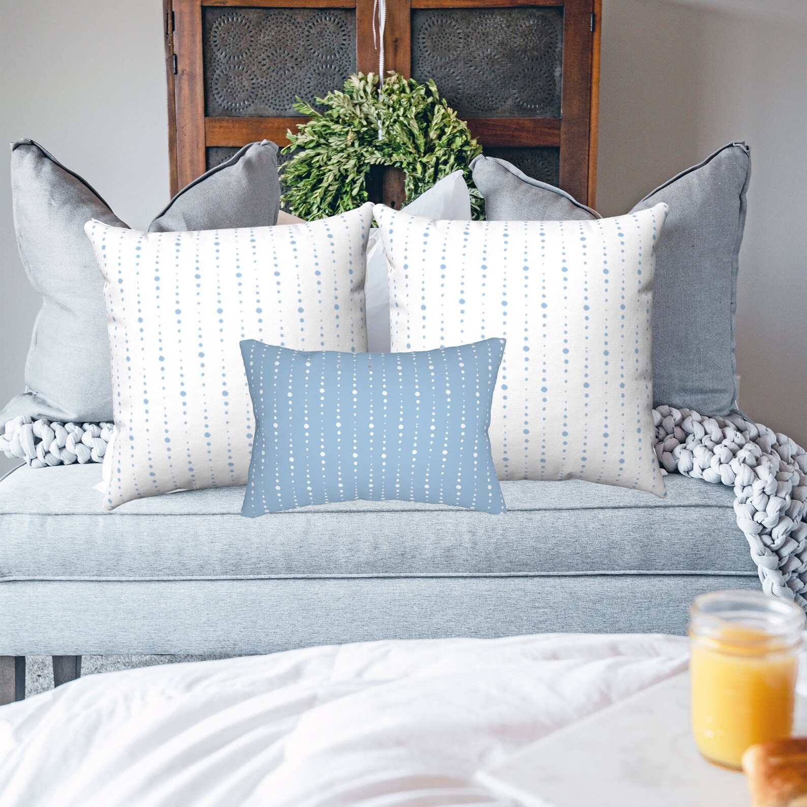 Blue Farmhouse Throw Pillows Blue And White Matching Pillow Etsy