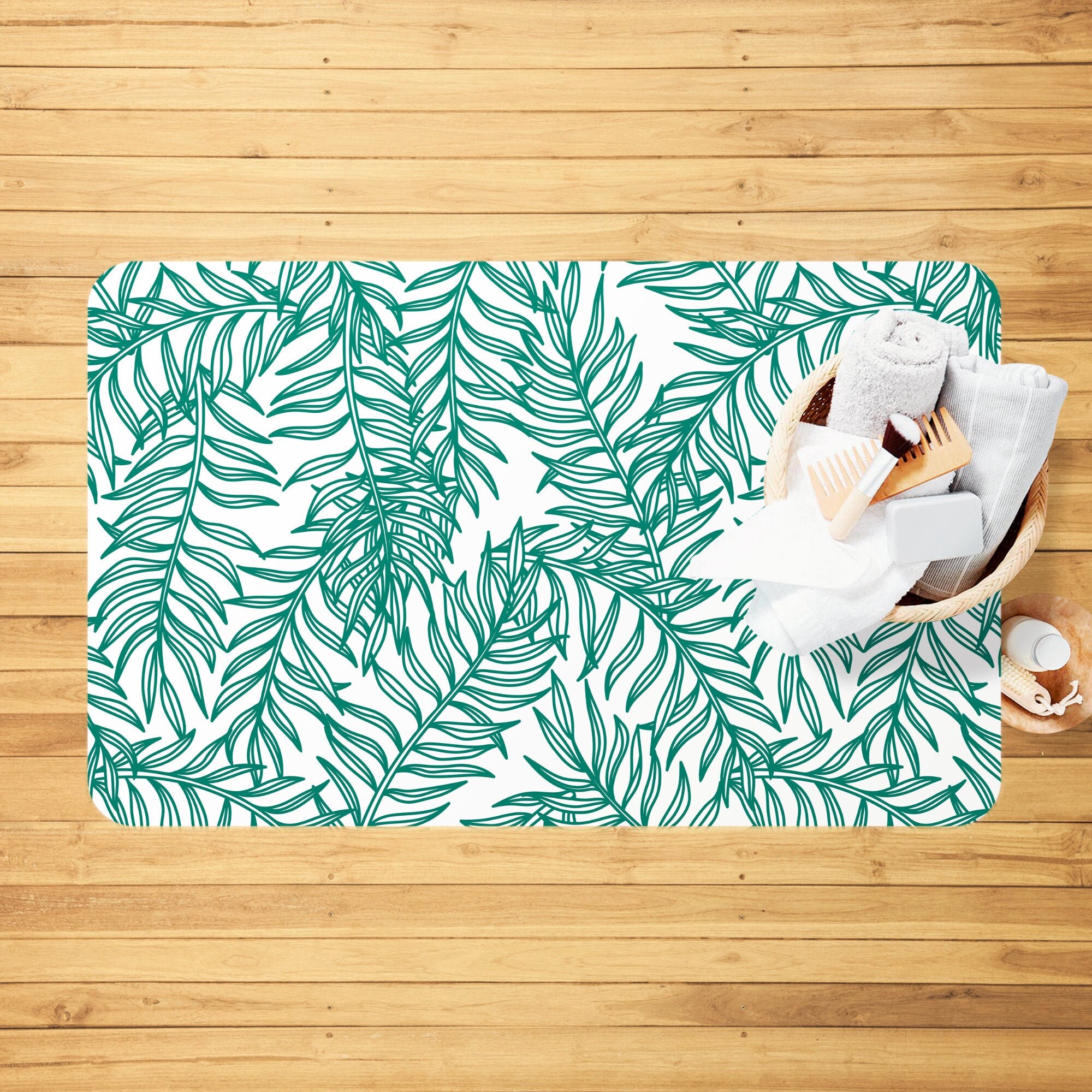 Botanical Bath Mat Green Leaves Bathroom Rug Boho Bath Mat Etsy