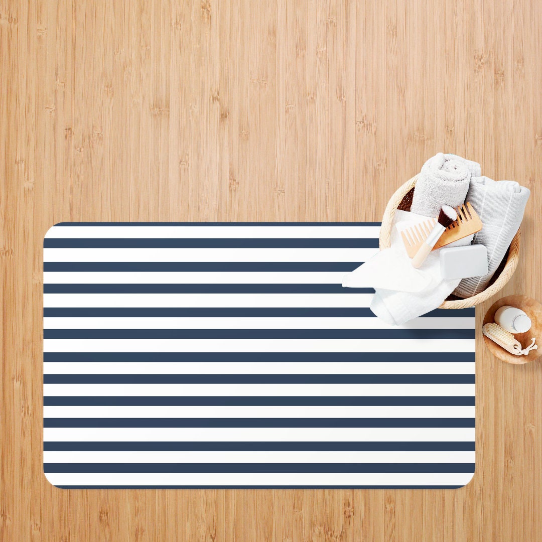 Navy Bath Mat Striped Bath Mat Navy Bathroom Decor Bathroom Etsy