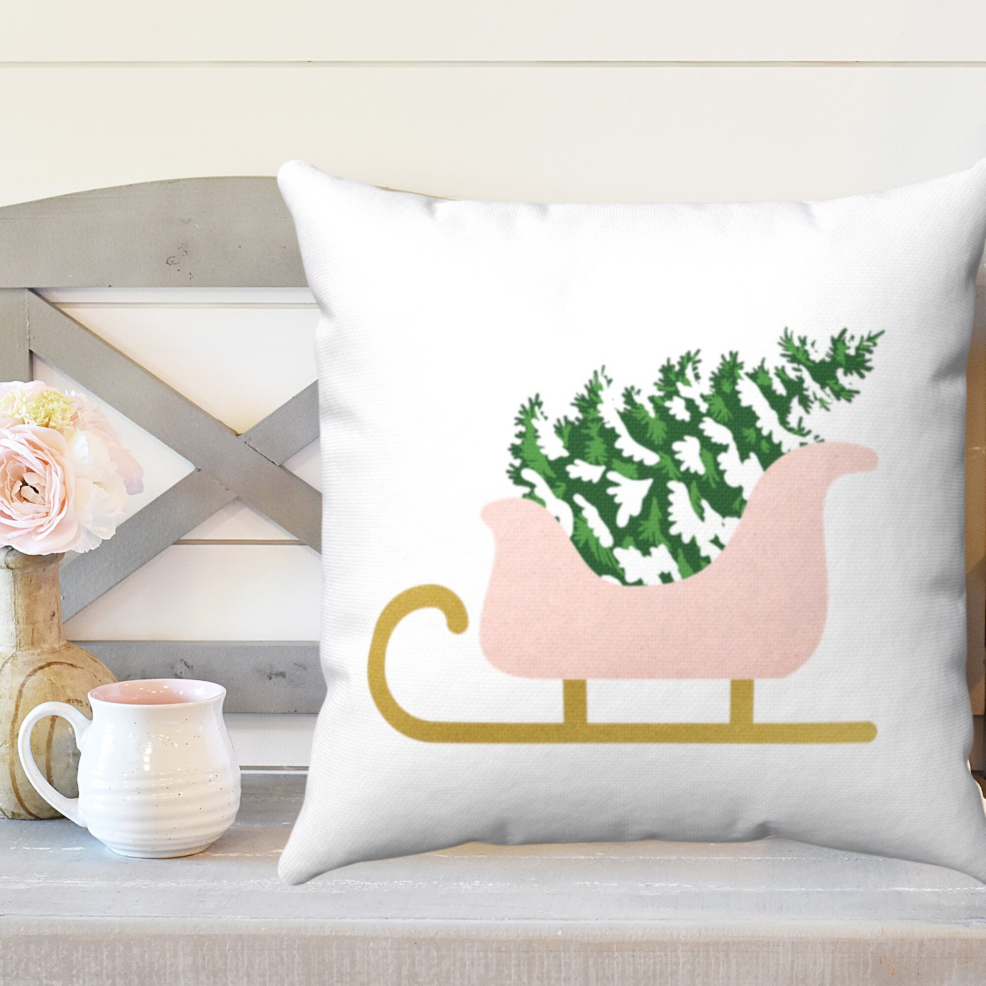 Pink Christmas Pillow Cover Christmas Tree Pillow Case Etsy