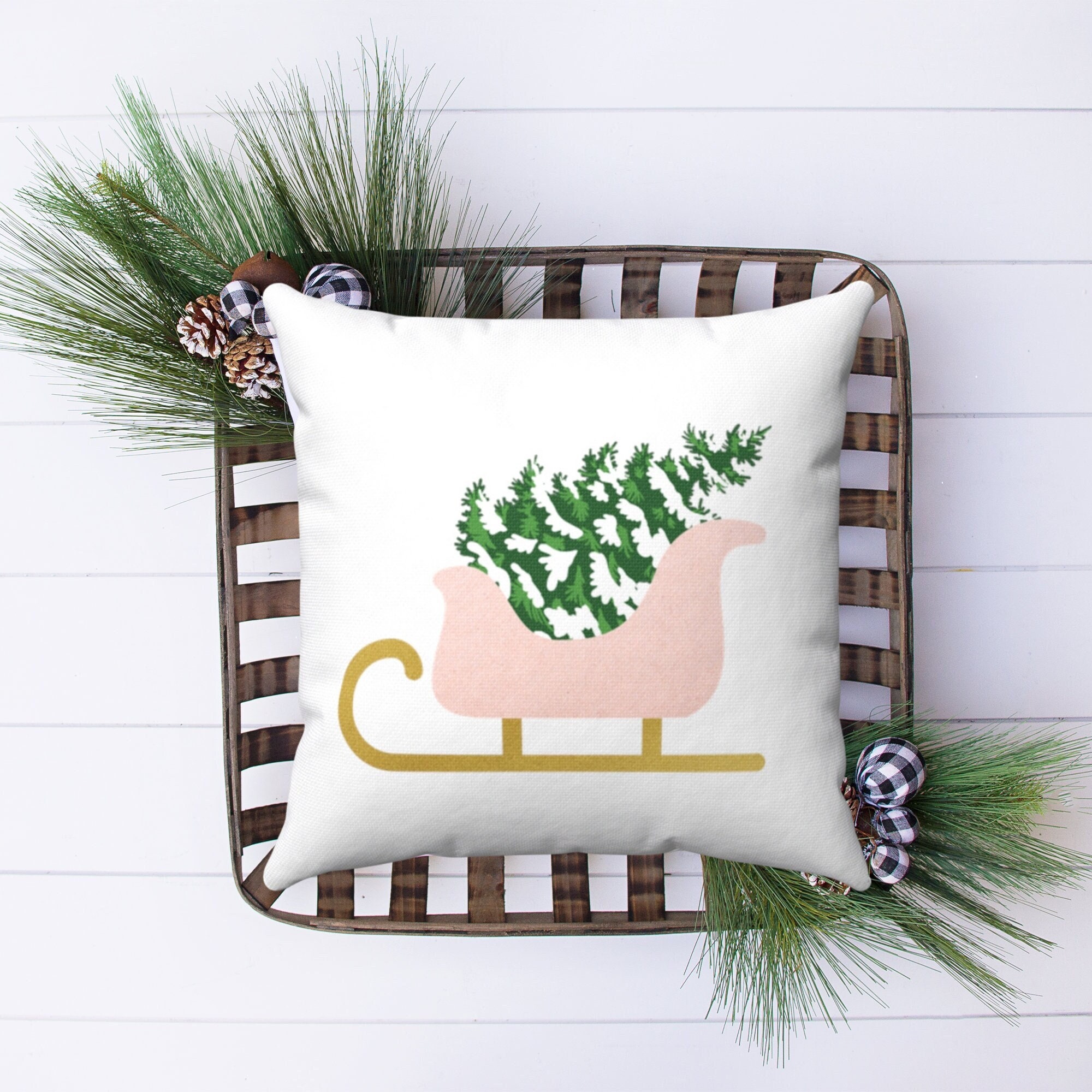 Pink Christmas Pillow Cover Christmas Tree Pillow Case Etsy