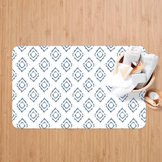 Blue and White Bath Mat Farmhouse Bath Mat Minimalist Bathroom Etsy