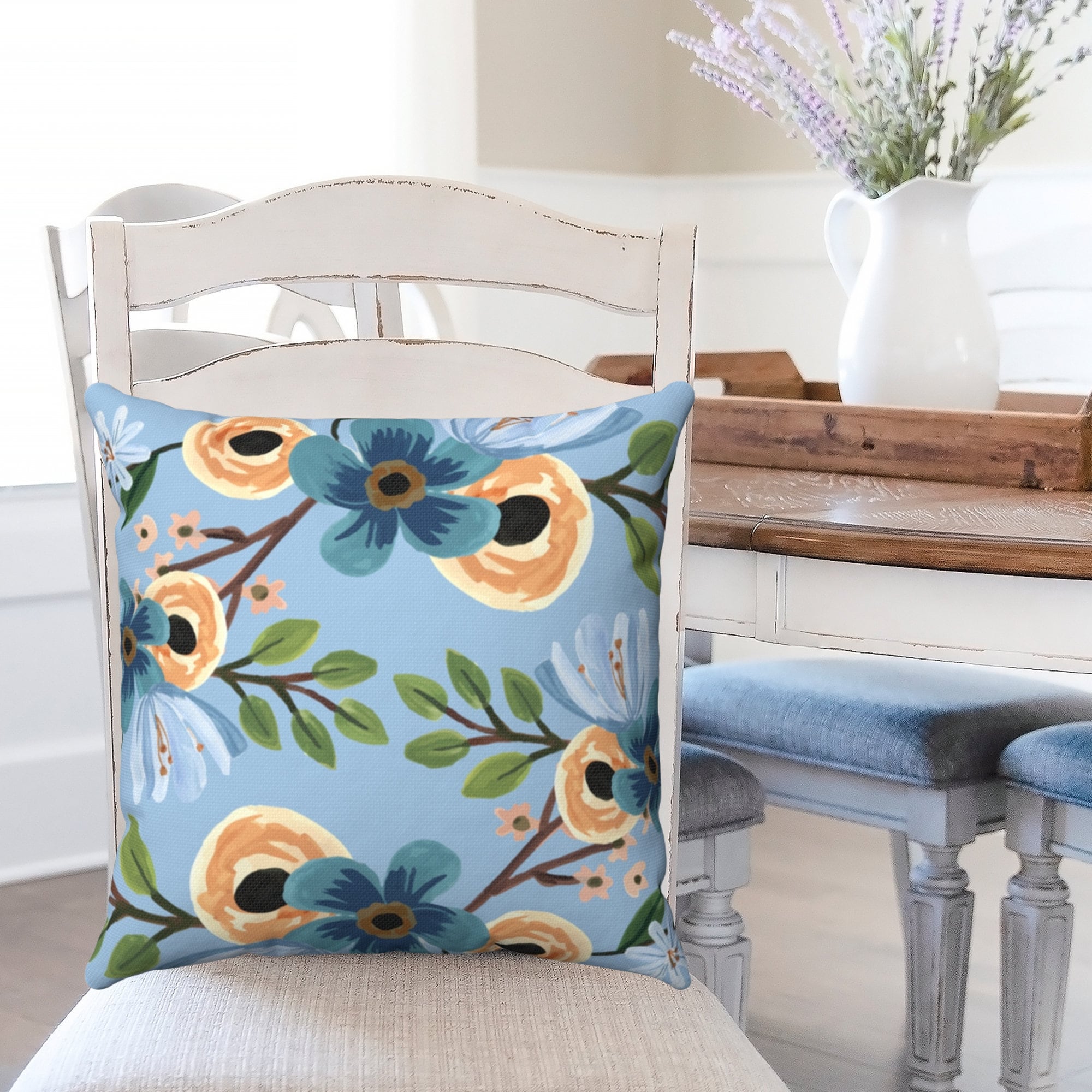 Blue Floral Pillow Covers 20x20 Farmhouse Entryway Bench Etsy
