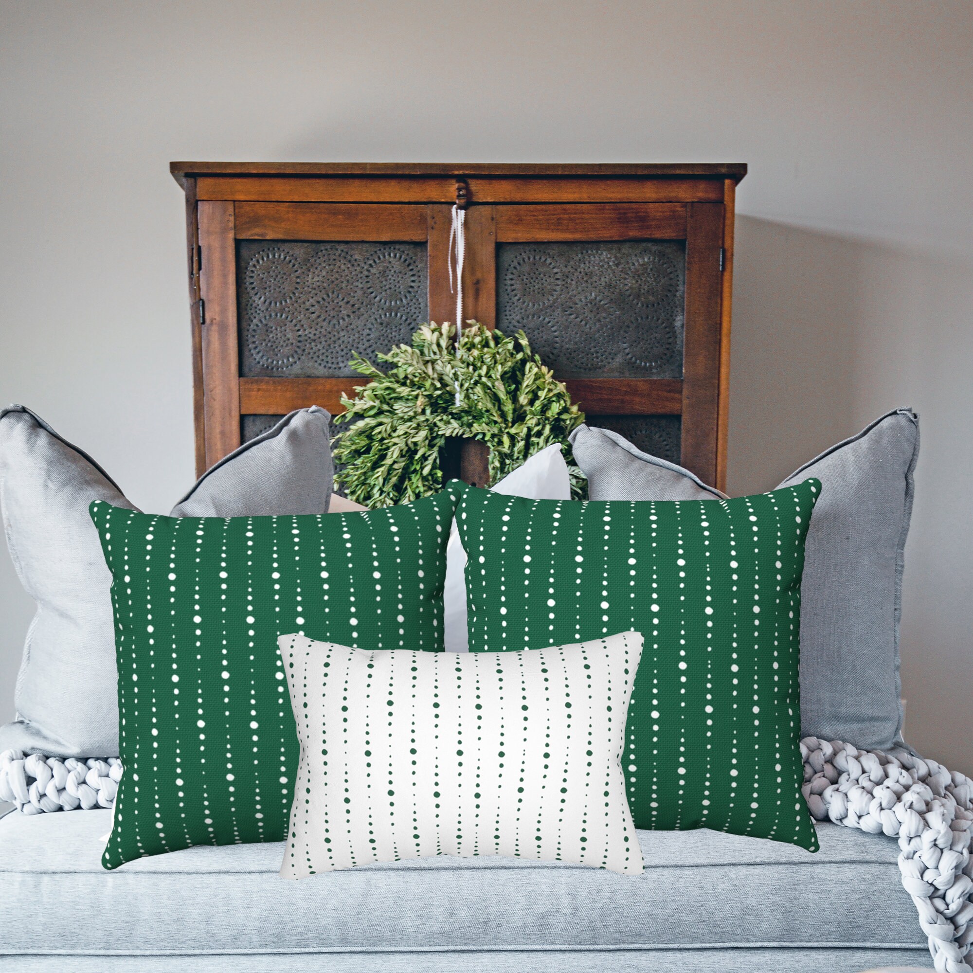 Green Pillow Covers Farmhouse Pillows Green Green Throw Etsy