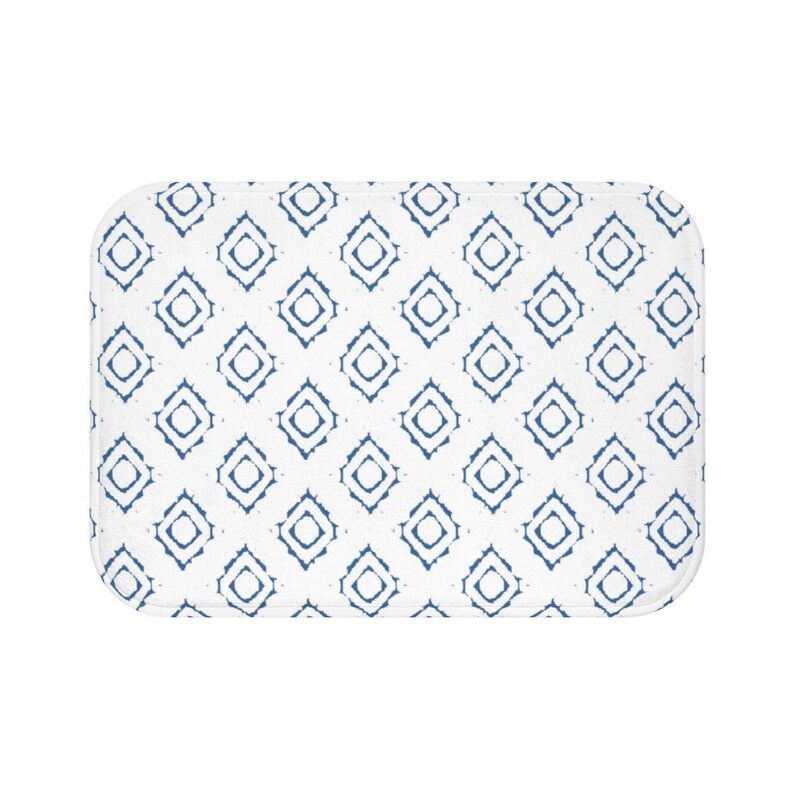 Blue and White Bath Mat Farmhouse Bath Mat Minimalist Bathroom Etsy