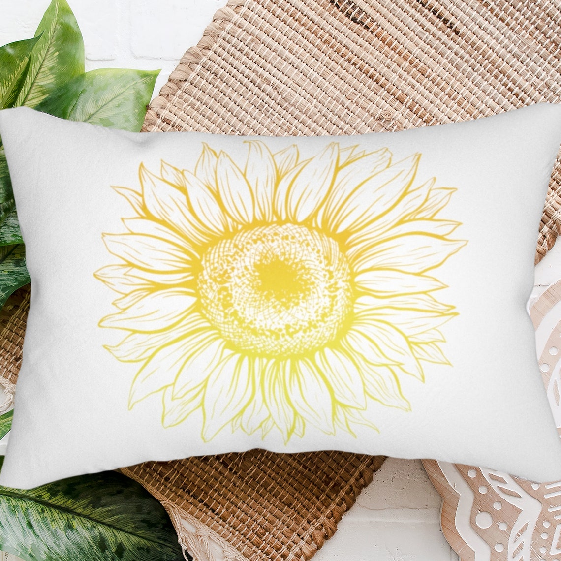 Yellow Floral Sunflower Throw Pillow Farmhouse Flower Pillow Etsy