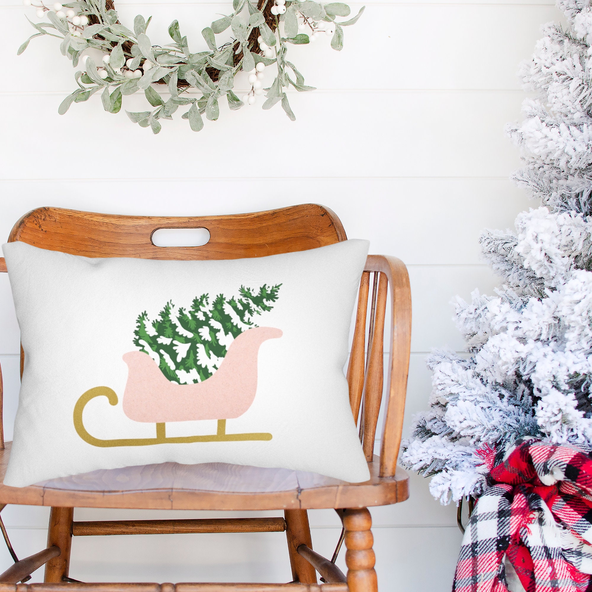 Pink Christmas Pillow Cover Christmas Tree Pillow Case Etsy