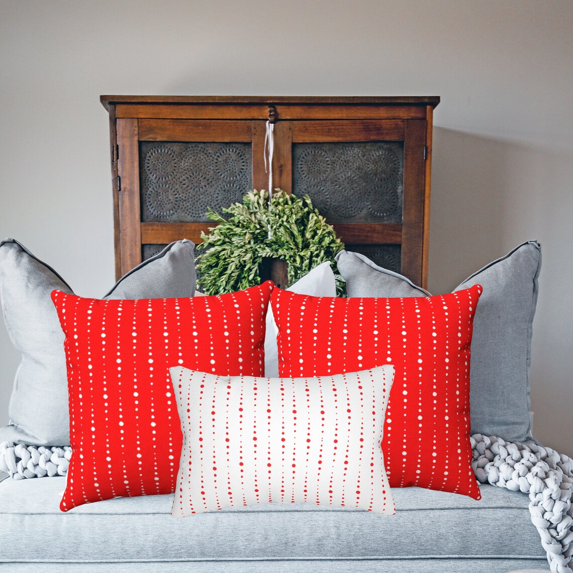 Red Throw Pillows Red Home Decor Red White Pillow Covers Etsy