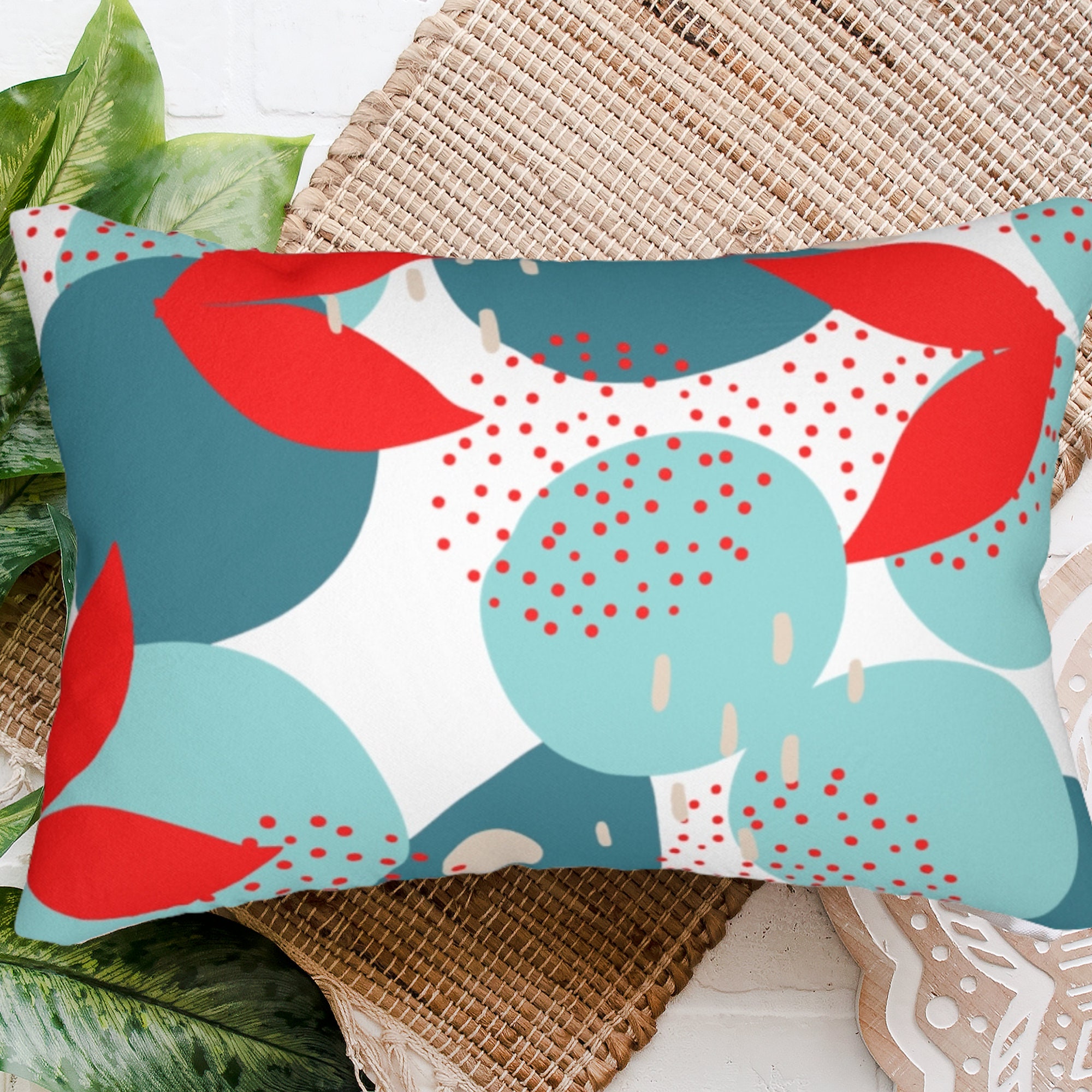 Red Teal Mid Century Modern Pillows Retro Throw Pillows Modern Etsy