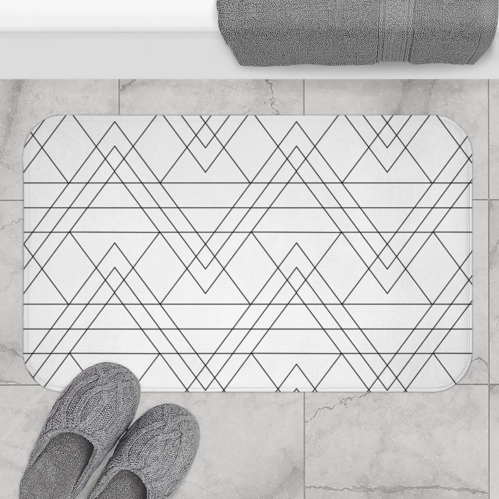 Black and White Bathroom Rug Geometric Bath Mat Minimalist Etsy