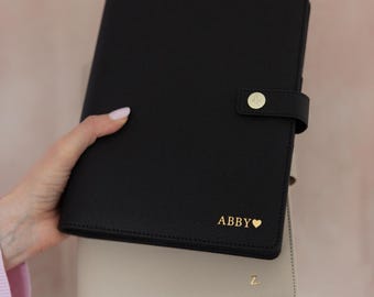 Personalised A5 Ring Binder: Lychee Faux Leather Gold Detail Ring Binder agenda for A5 size inserts
