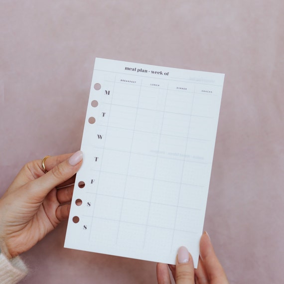 A5 Meal Planner Inserts: Weekly Food Prep, Shopping List (Ring Binder Compatible)