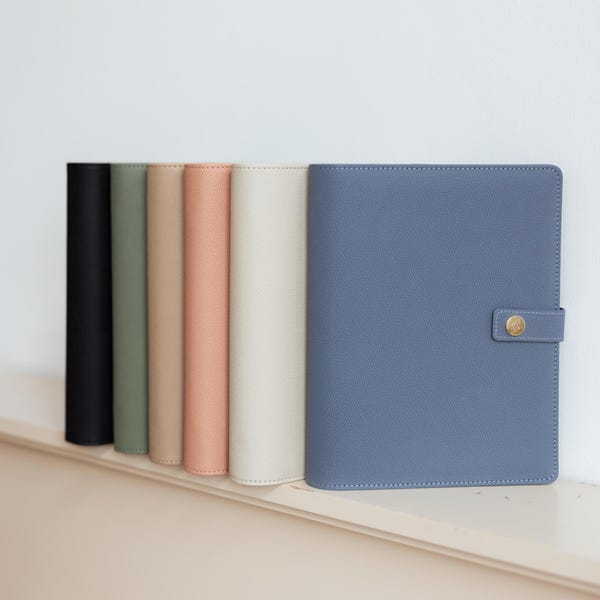 Personalised A5 Ring Binder: Lychee Faux Leather Gold Detail Ring Binder agenda for A5 size inserts