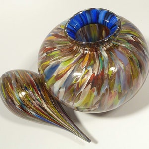 15&quot; Hand Blown Glass Cremation Urn -  Original Design by Dirwood Glass - End Of Day Glass with Gold Sparkles, n3206