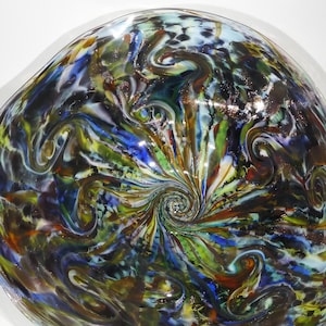Hand Blown Glass Platter, Wall Mounted Hanging Glass Art, End Of Day Glass, Black Gold, Aqua, Red, Blue, Gold Sparkles, n3790