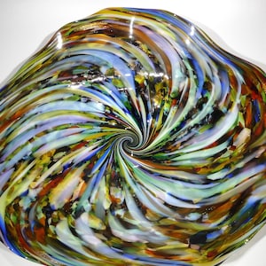 Hand Blown Glass Platter, Wall Mounted Hanging Glass Art, End Of Day Glass, Black Gold, Aqua, Red, Blue, Gold Sparkles, n3799