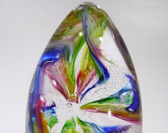 Hand Blown Glass Art Paperweight, Great Gift Idea, Dirwood Glass, Red, Pink, Blue, Gold, Green, Purple, Aqua & Clear, Rainbow, Signed, n3858