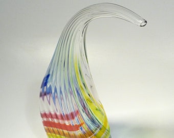 Hand Blown Glass Art Sculpture, 16" Tall, Rainbow Colors, Red Blue Green Yellow Purple Aqua, Dirwood, Glass Decor, Table Centerpiece, n3606