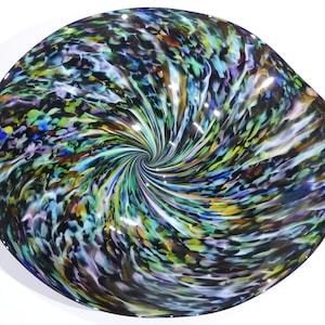 Hand Blown Glass Platter, Wall Mounted Hanging Glass Art, End Of Day Glass, Black, Gold, Aqua, Red, Blue, n4018