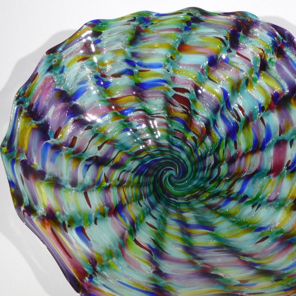 Hand Blown Glass Art Wall or Table Platter, Table Centerpiece, End of Day Glass, Dirwood Glass, Gold, Red, Blue, Green, Aqua, Purple, n3687