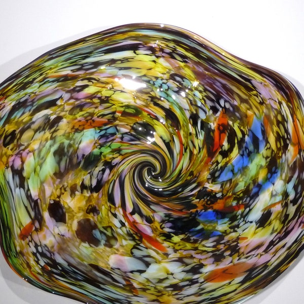 Hand Blown Glass Wall Art or Table Platter/Centerpiece, Wall Decor, Blue, Purple, Aquamarine, Red, Pink, Green, Yellow and Black, n3936