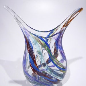 Hand Blown Glass Sculpture, Dirwood Glass, Made with Glass Canes, Green, Blue, Aqua, Purple, Red, and Clear, n3917