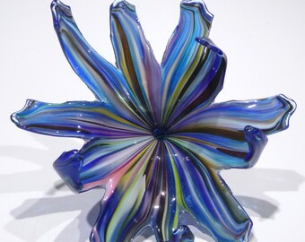 Hand Blown Glass Art Flower Paperweight, Dirwood Glass, Rainbow Colors, n3953