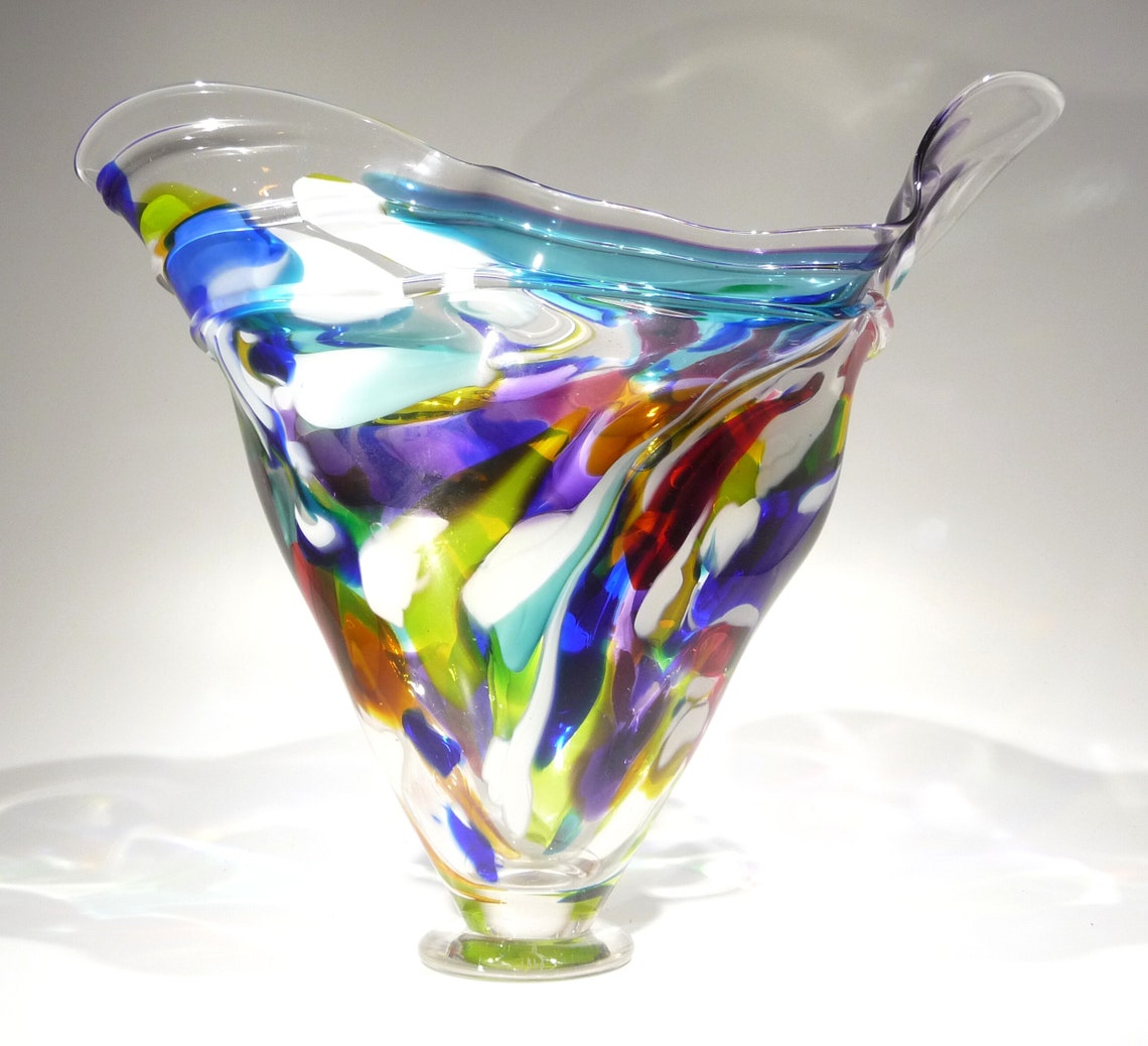 Large Hand Blown Glass Vase Dirwood Glass Table Centerpiece Etsy