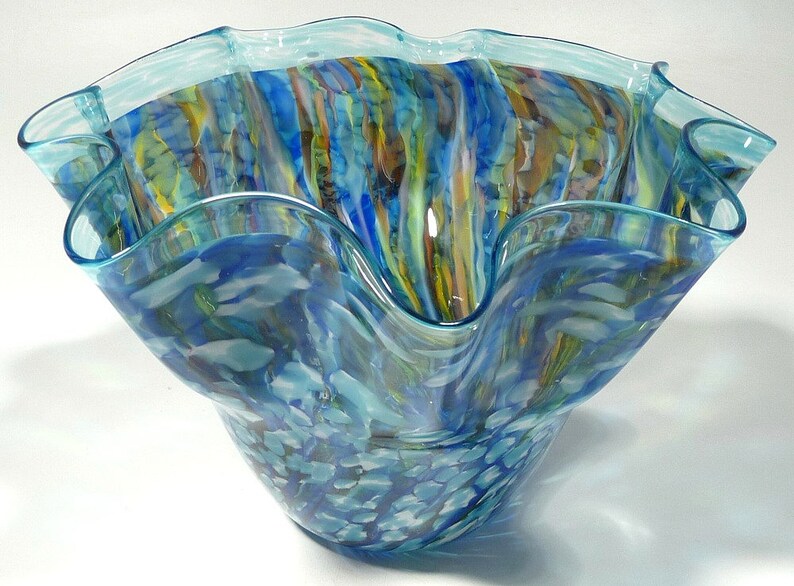 Hand Blown Glass Vase Bowl Dirwood Glass Blue Red Gold Etsy