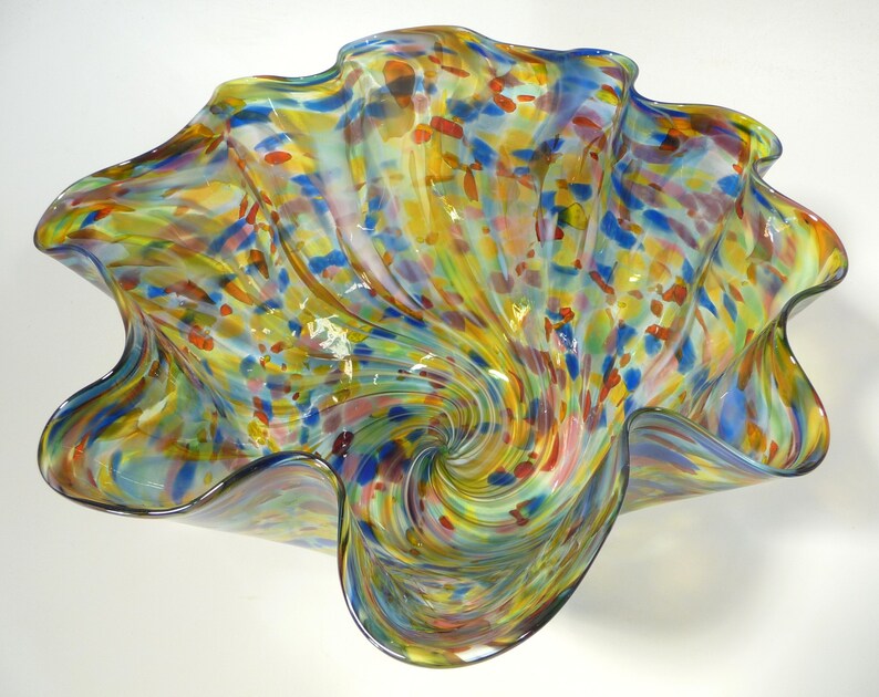 Hand Blown Glass Fluted Bowl Dirwood Glass Red Gold Green Etsy New Zealand