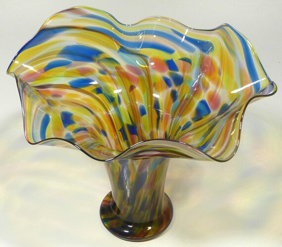 Hand Blown Glass Vase Bowl Original Design By Dirwood Etsy
