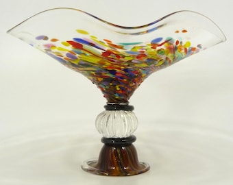 Sparkling Hand Blown Glass Art Bowl Sculpture, Glass Art Decor Centerpiece, Design by Dirwood Glass, Gold Blue Green Red Aqua Purple, n3639