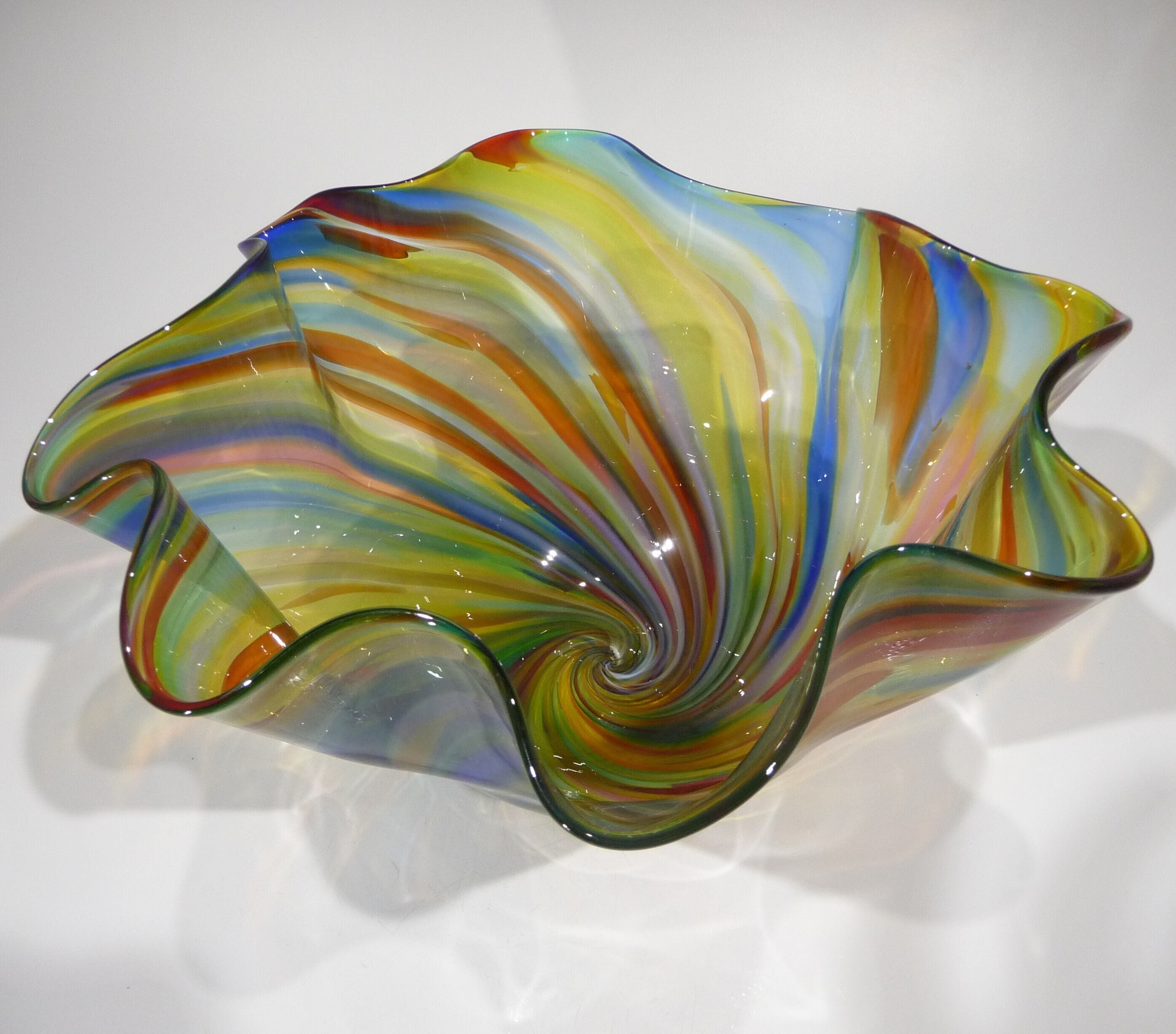 Hand Blown Glass Fluted Bowl Table Centerpiece Original Etsy