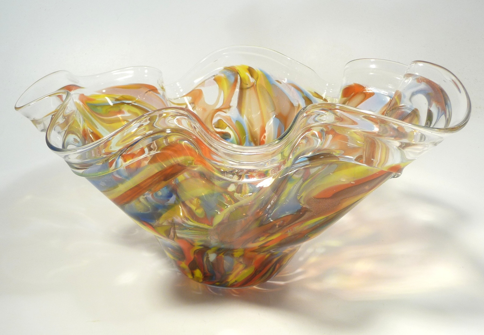 Hand Blown Glass Fluted Bowl Dirwood Glass Purple Gold Green Etsy