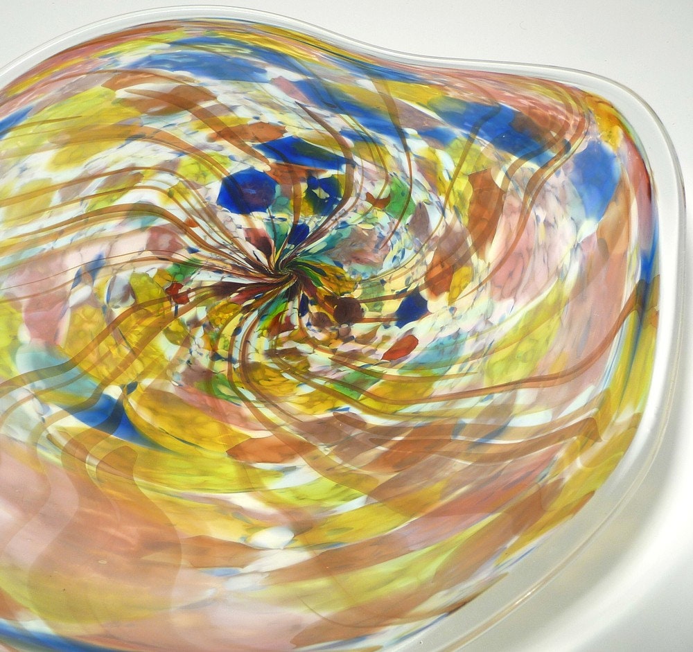 15 Hand Blown Glass Art Wall Bowl Platter End of Day Etsy