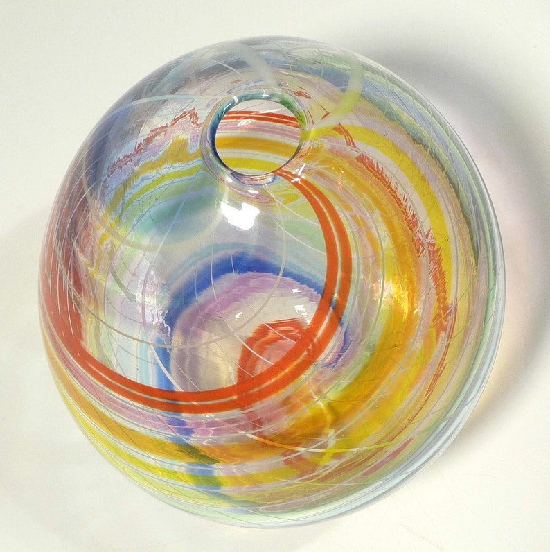7 Hand Blown Glass Bowl Vase Rainbow Colors Original Etsy