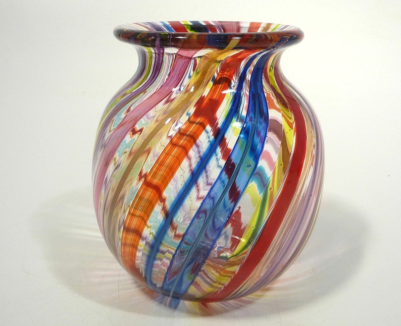 Hand Blown Glass Art Vase Bowl Made With Glass Canes